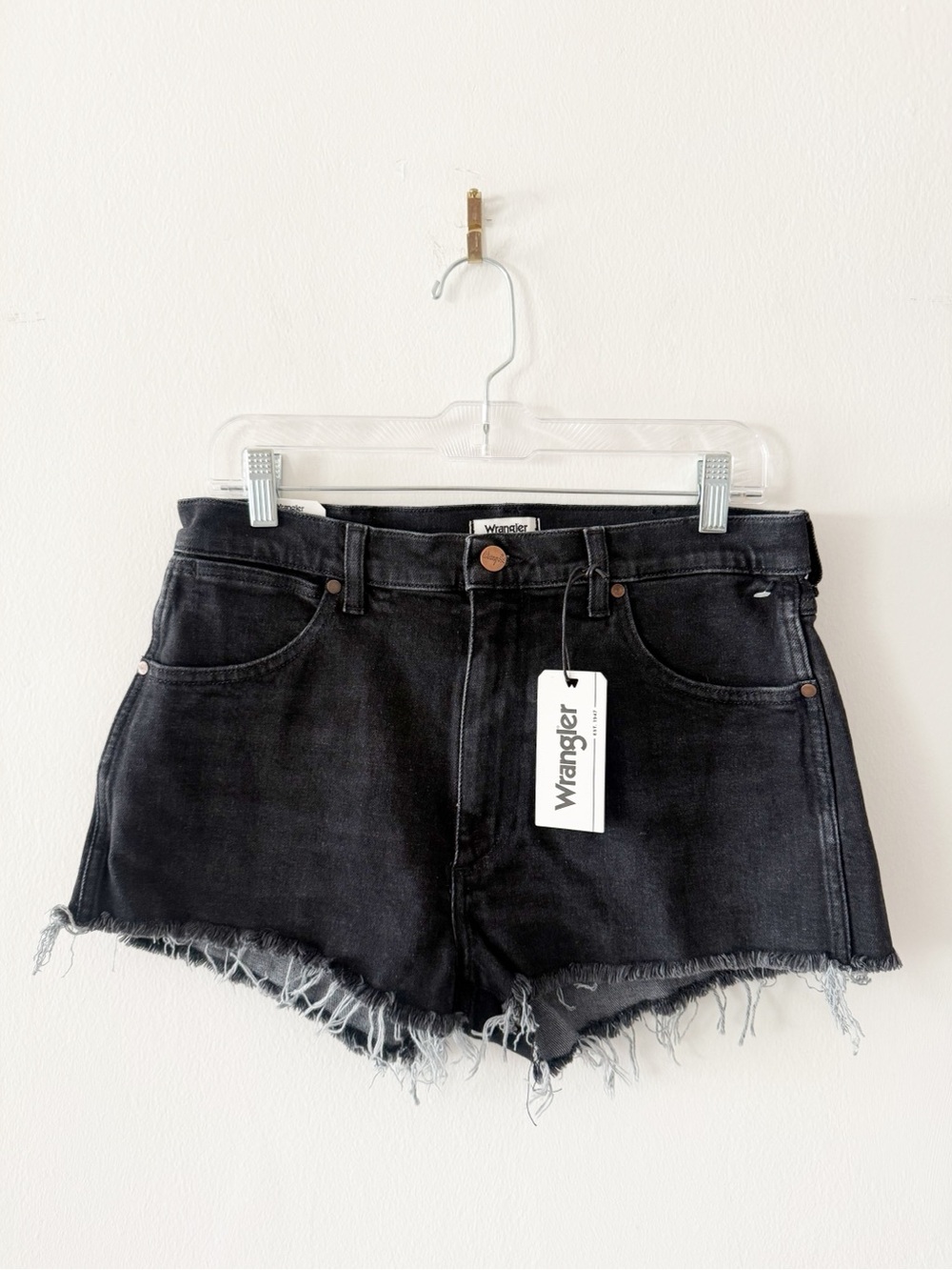 NEW Wrangler Black Denim Jean Cutoff Festival Shorts Night Fever Size 29 - Picture 1 of 4